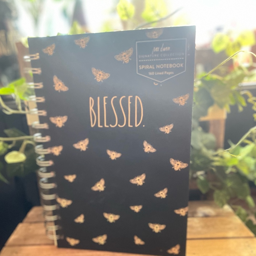 Rae Dunn Blessed Black & Gold Bee Spiral Notebook NWOT